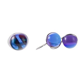 Baccarat Purple Glass Sterling Silver Ring Earrings Set