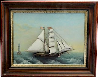 Antique Carved Wooden Clipper Ship Half Hull