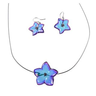Baccarat Sterling Silver Glass Flower Earrings Necklace Set