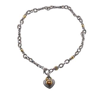 Judith Ripka 18k Gold Silver Citrine Diamond Heart Pendant Necklace