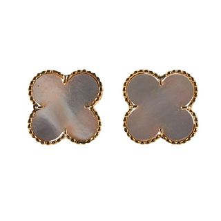Van Cleef & Arpels 18k Gold Mother of Pearl 18k Gold Alhambra Earrings