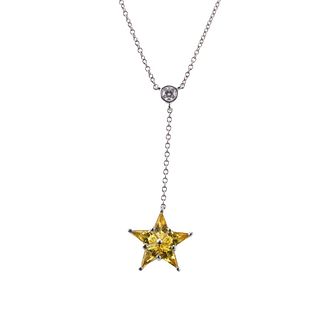 Tiffany & Co Platinum Diamond Yellow Sapphire Star Pendant Necklace