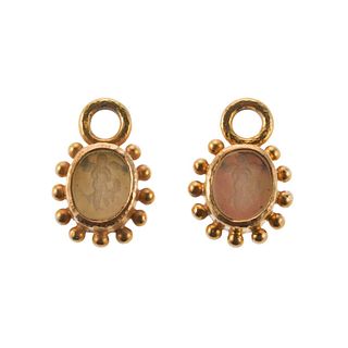 Elizabeth Locke Venetian Glass Intaglio Gold Earring Pendant Charms