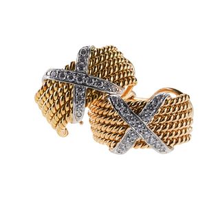 Tiffany & Co Schlumberger Platinum Gold Diamond Six Rope X Earrings