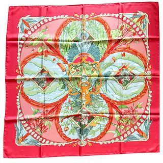 Hermes Amazinia Coral Colorway Limited Edition Silk Scarf 