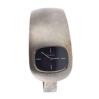 Zodiac Modernist Sterling Silver Cuff Bracelet Watch 