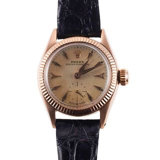 Rolex Oyster Perpetual Small Second Rose Gold Ladies Watch 6509
