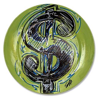Steve Kaufman (1960-2010) "Dollar Sign" Hand Painted Plate, Hand Signed with Letter of Authenticity.