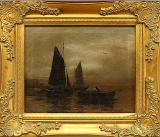 Arthur Diehl (1870 - 1929) Boats at Sunset