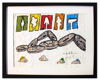 Menashe Kadishman- Pastel on Paper "Untitled"