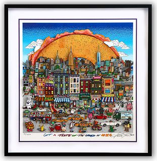 Charles Fazzino- 3D Construction Silkscreen Serigraph "Get A Taste of the World in N.Y.C (Purple)"