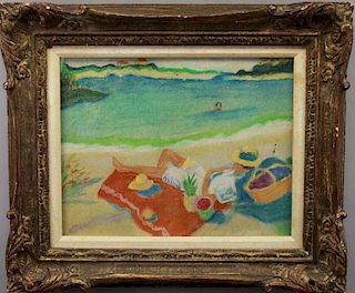 Signed 20th C. Beach Scene With Figures