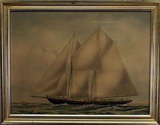 20th C. Yacht Portrait, Watercolor/Gouache
