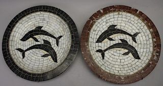 (2) Hanging Mosaic Plates w/ Dolphin Forms