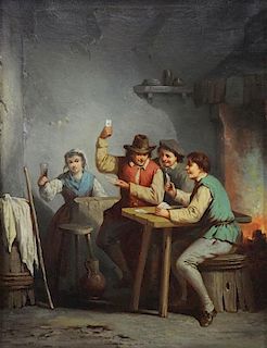 19th Century Oil on Canvas Tavern Scene.