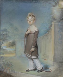 19th C. Pastel Portrait. Young Girl with Jump Rope