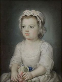 18th C. Pastel Portrait of a Young Girl with