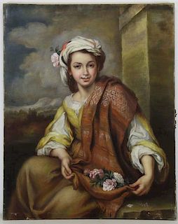 AFTER MURILLO. 19th C. Pastel "Flower Seller"
