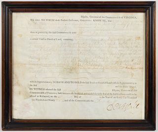VIRGINIA GOVERNOR HENRY LEE (1756-1818) SIGNED 1772 WASHINGTON CO., VALLEY OF VIRGINIA LAND GRANT DOCUMENT