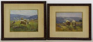 HAMILTON, Robert. Pair of Oils on Canvas. Sheep