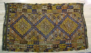 Three Kilim rugs, 13' x 4'9", 6'4" x 4'10", and 11
