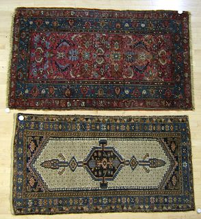 Two Hamadan throw rugs, ca. 1930, 6'3" x 3'8" and'