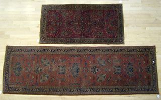Sarouk throw rug, 5' x 2'6", together with a runne