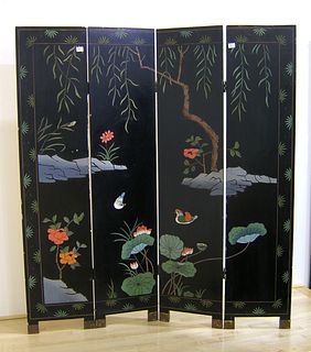 Japanese four part folding screen, mid 20th c., 72
