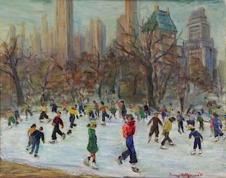 HOLTZMAN, Fanny. Oil on Canvas. Ice Skating in