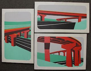 LUCZAN, Robert. Three Oils on Canvas of Bridges.