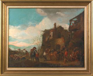 Dutch(early 18th c.), oil on canvas street scene,0