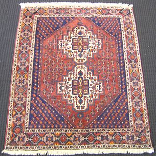 Shiraz throw rug, ca. 1940, 6' x 4'10".