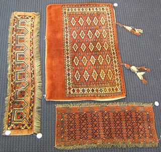 Two Turkoman mats, together with a saddlebag.