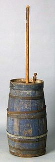 Blue painted butter churn, 19th c.