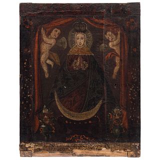 VERA EFFIGIE DE VIRGEN. MÉXICO, SIGLO XVIII. Óleo sobre tela. 42 x 33 cm