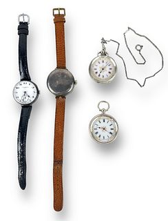 (4) Silver Watches Incl. Pocket Watches