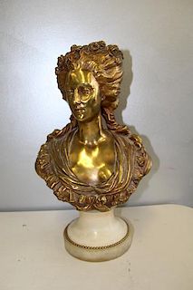 Unsigned Gilt Bronze Bust Of A Beauty In A Bonnet