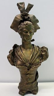 Bronze Bust of a Beauty Monogrammed on Base.