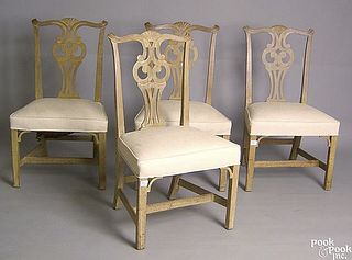 Set of 4 Chippendale style dining chairs, early 20