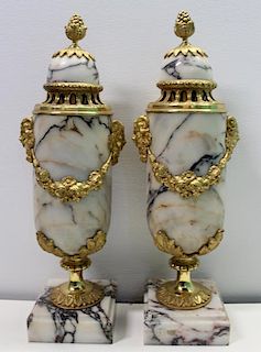 Fine Pair Of Dore Bronze and Marble Lidded