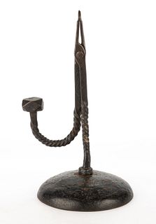 WROUGHT-IRON TABLE-TOP RUSHLIGHT HOLDER