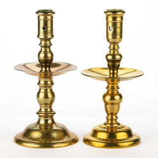 ASSORTED DUTCH BRASS MID-DRIP CANDLESTICKS, LOT OF TWO
