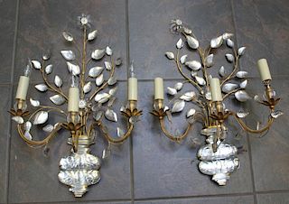 A Pair of Bird Form Gilt Metal and Mirrored Glass