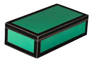 ART DECO STERLING SILVER AND ENAMELED BOX, CIRCA 1930