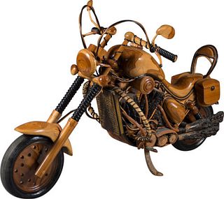 LARGE HARLEY DAVIDSON MODEL CARVED WOOD MOTORCYCLE 