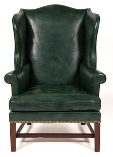 NEW ENGLAND CHIPPENDALE MAHOGANY WING-BACK EASY CHAIR