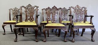 Set Of 8 Finely Carved Antique Mahogany