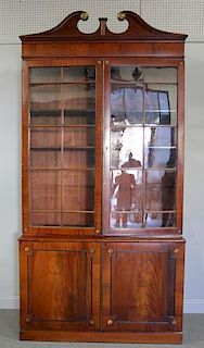 Large Antique Bookcase With Broken Arch Crown