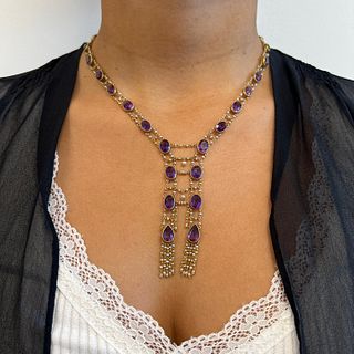 14k Victorian Amethyst Micro Pearl Necklace