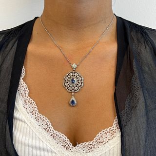 18k Art Deco Tanzanite Diamond  Pendant 